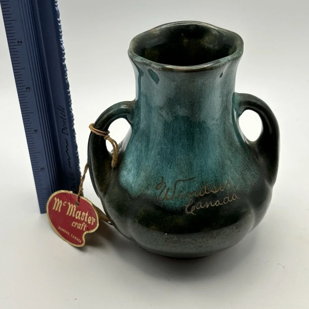 Vtg Blue‎ McMaster Craft Drip Glaze  Pottery Vase Jar Amherst NS Souvenir 2 3/4